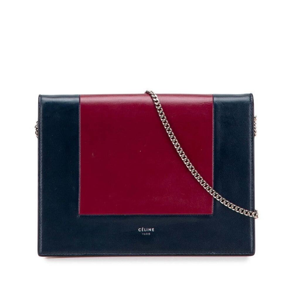 Celine Frame Evening Chain Wallet Leather Shoulder Bag Navy